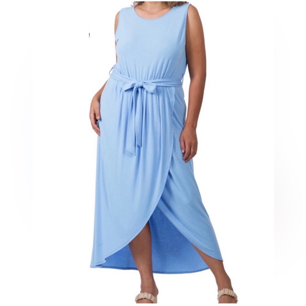 ZENANA Belted Sleeveless Wrap Tulip Midi Dress NIP